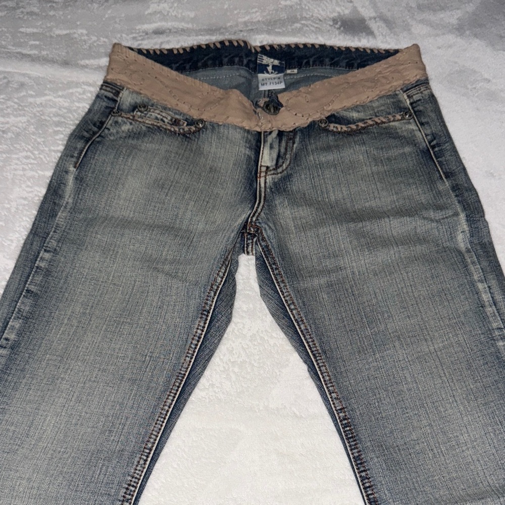 My Tribe Leather Trimmed Cuff Jeans